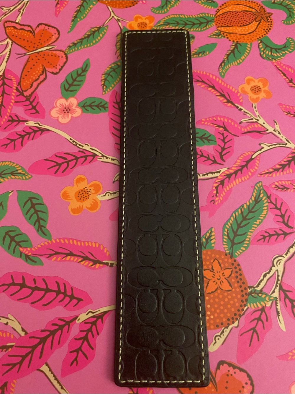 Coach Black Embossed Leather Bookmark with White Stitching - Picture 3 of 4